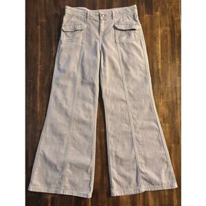 H&M Womens 6 Pants Wide Leg 100% Cotton Twill Mid Rise Flare Trouser Seam Detail